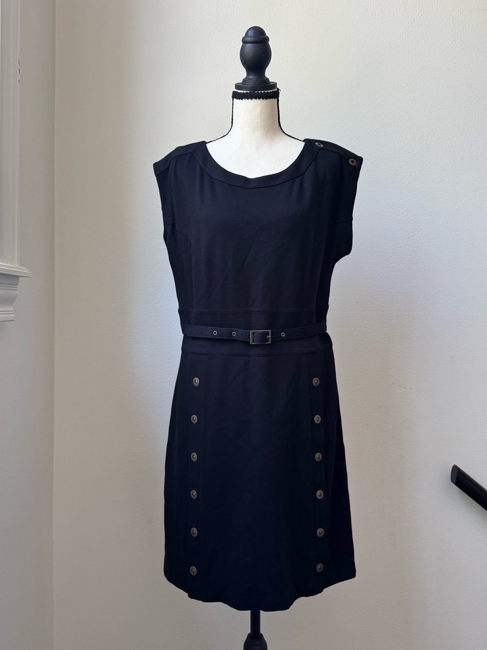 Laundry by Shelli Segal Black Belted Dress with Grommets– Size 12